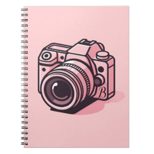 Caderno Espiral Câmera DSLR Rosa na Moda Fotografia Personalizada