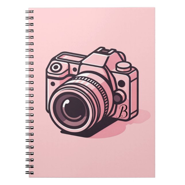 Caderno Espiral Câmera DSLR Rosa na Moda Fotografia Personalizada (Frente)