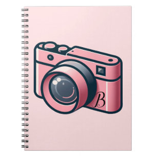 Caderno Espiral Câmera Fotográfica Rosa e Cinza Feminina Personali