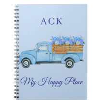 Caminhão Azul Floral Aquarela Vintage Nantucket