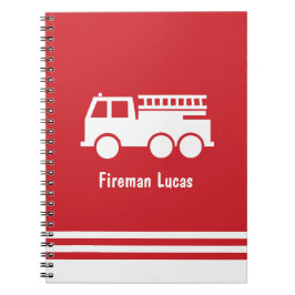 Caderno Espiral Caminhão de Bombeiros Little Boy Com Nome Vermelho
