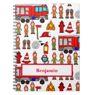 Caderno Espiral Caminhão de Bombeiros Vermelho & Bombeiros