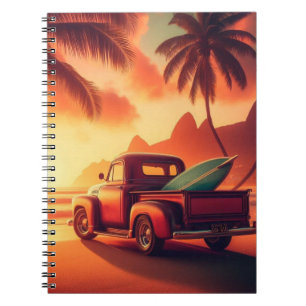 Caderno Espiral caminhão vintage tropical/havaiano de surf