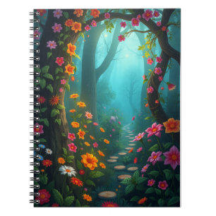 Caderno Espiral Caminho da Floresta Mágica com Flores Selvagens Wh