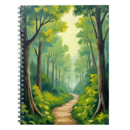 Caderno Espiral Caminho da Floresta Verde | Pintura em Aquarela da