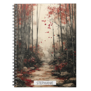 Caderno Espiral Caminho de Bambu no Outono Tinta Lavada
