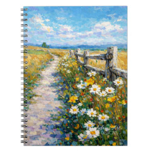 Caderno Espiral Caminho de Flores Silvestres Iluminado pelo Sol Im