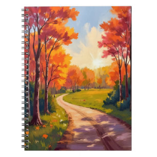 Caderno Espiral Caminho de Outono Paisagem Natural de Folhagem V