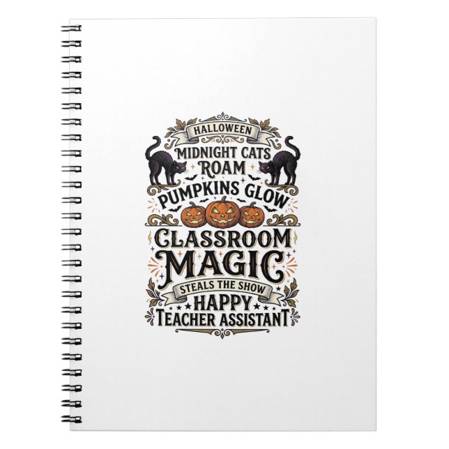 Caderno Espiral Camisa de Assistente de Professor de Halloween com (Frente)