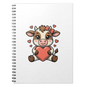 Caderno Espiral Camisa de Bebê Vaca Fofo Segurando Coração com Gra