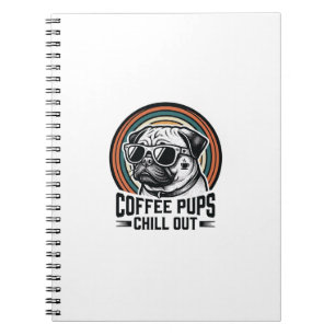 Caderno Espiral Camisa de Cachorro Café Retro Chill Pug Gráfico_1