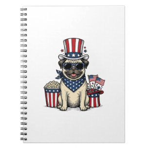 Caderno Espiral Camisa de Cachorro com Desenho de Pug Patriótico V