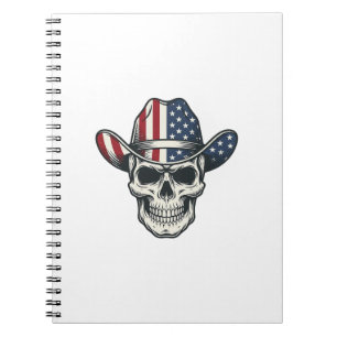 Caderno Espiral Camisa de caveira de cowboy patriota com gravação 