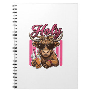 Caderno Espiral Camisa de Chá de Boba Vintage Vaca das Terras Alta