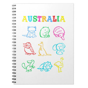 Caderno Espiral Camisa de criança do Dia da Austrália Animais Engr