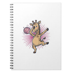 Caderno Espiral Camisa de Dança da Girafa Bola de Disco Vintage