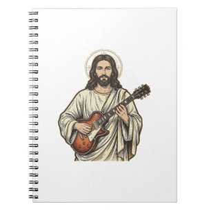Caderno Espiral Camisa de desenho de gravura de guitarrista sagrad