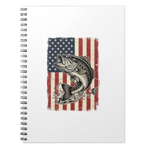 Caderno Espiral Camisa de Design de Bandeira Americana de Pesca de