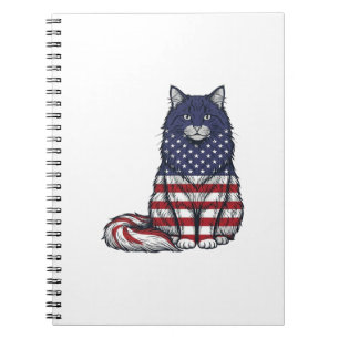 Caderno Espiral Camisa de Gato de Bandeira Patriótica com Desenho 