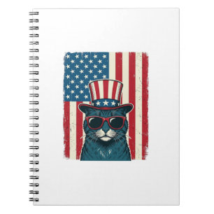 Caderno Espiral Camisa de Gato Patriota Bandeira Engraving Vintage