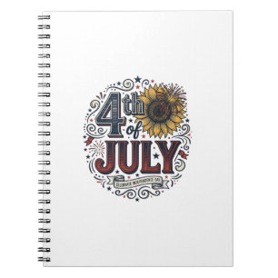 Caderno Espiral Camisa de girassol patriótica vintage de 4 de julh