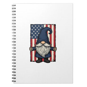 Caderno Espiral Camisa de Gnome Patriótico com Design de Bandeira