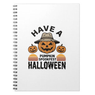 Caderno Espiral Camisa de Gravura Vintage de Halloween de Abóbora 