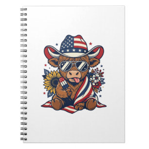 Caderno Espiral Camisa de gravura vintage de vaca das Terras Altas