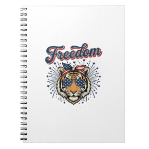 Caderno Espiral Camisa de Gravura Vintage Patriótica Freedom Tiger