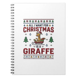 Caderno Espiral Camisa de Natal Funny Giraffe Sleigh Des