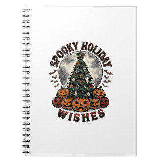 Caderno Espiral Camisa de Natal Halloween Vintage Abóbora Árvore_1