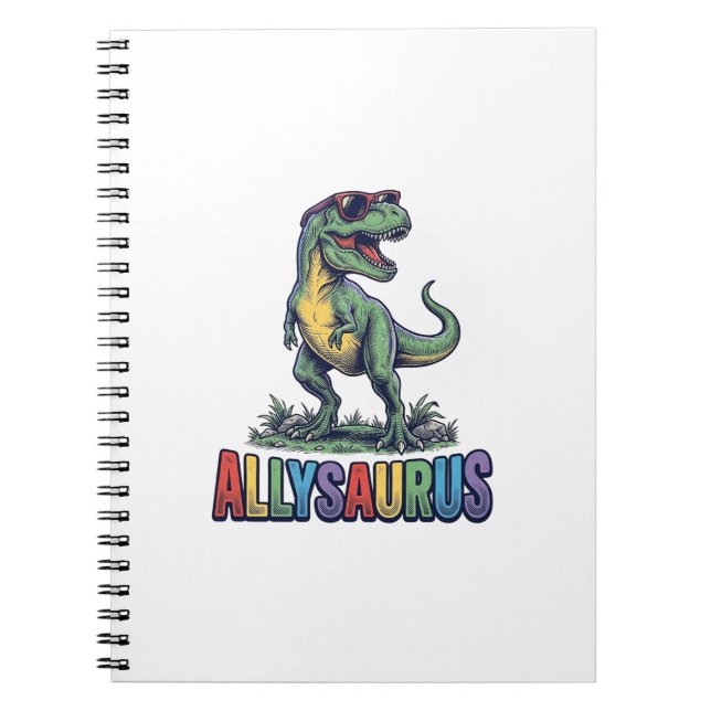 Caderno Espiral Camisa de óculos de sol de dinossauro Allysaurus V (Frente)