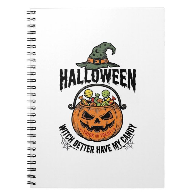 Caderno Espiral Camisa engraçada de bruxa de Halloween com design  (Frente)
