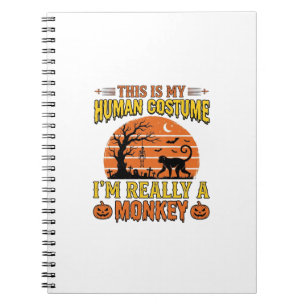 Caderno Espiral Camisa engraçada de macaco humano no Halloween_