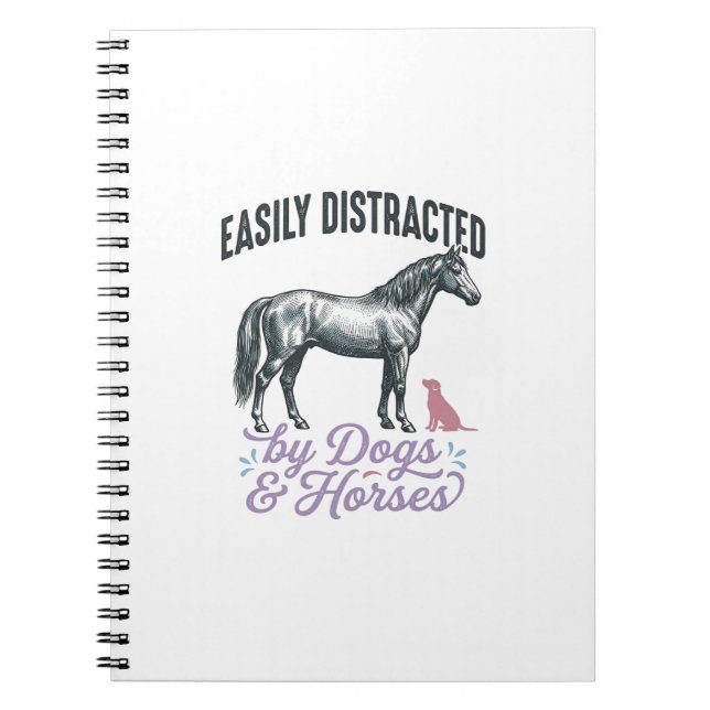Caderno Espiral Camisa Facilmente Distraído por Cães e Cavalos Des (Frente)