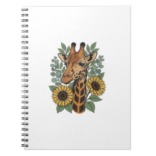 Caderno Espiral Camisa Floral de Girassol com Girafa Gravada Vinta