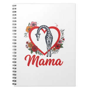 Caderno Espiral Camisa Floral Vintage Girafa Mamãe Coração Design_