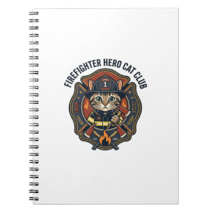 Caderno Espiral Camisa Gráfica Gato Herói Bombeiro - Arte de Gato