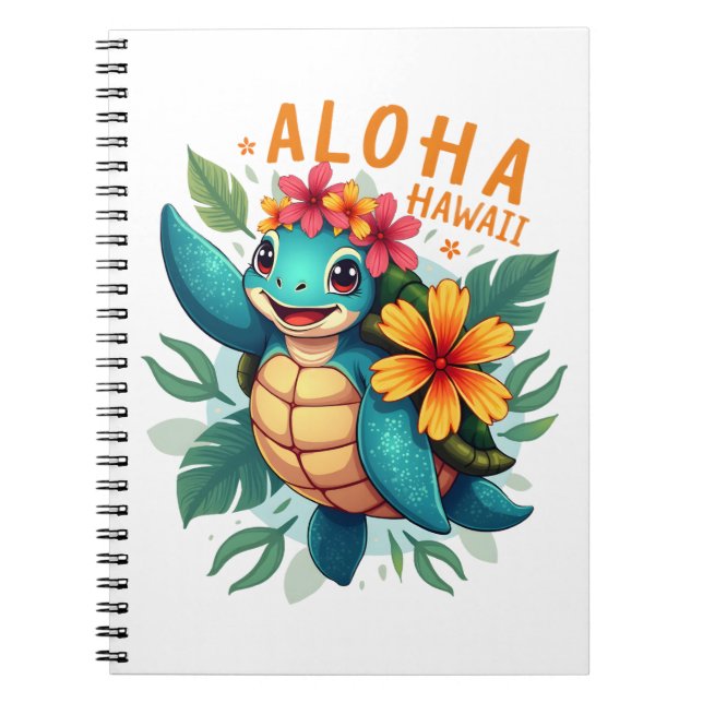 Caderno Espiral Camisa Havaiana Aloha Hawaii Sea Turtle Girl Women (Frente)
