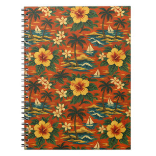 Caderno Espiral Camisa havaiana vibrante de meados do século