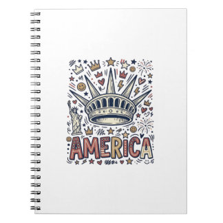 Caderno Espiral Camisa Patriótica Coroa Liberdade Vintage América 