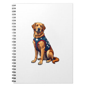 Caderno Espiral Camisa Patriótica de Cachorro de Serviço Golden Re