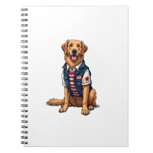 Caderno Espiral Camisa Patriótica do Cão de Serviço Golden Retriev