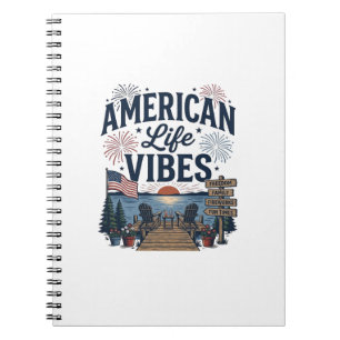 Caderno Espiral Camisa Vector do Lago Patriótico Vibes da Vida Ame