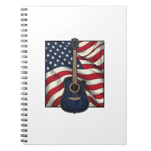 Caderno Espiral Camisa Vetorial da Bandeira Patriótica da Guitarra