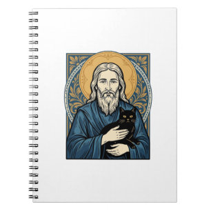 Caderno Espiral Camisa Vetorial de Design de Gato Sagrado Vintage_