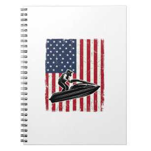 Caderno Espiral Camisa Vetorial Vintage Jet Ski Bandeira Americana