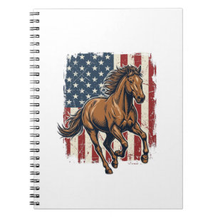 Caderno Espiral Camisa Vetorial Vintage Patriótico Cavalo Bandeira