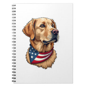 Caderno Espiral Camisa Vintage Cabeça de Golden Retriever Patriota