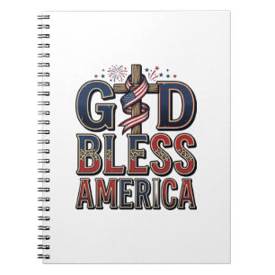 Caderno Espiral Camisa Vintage Cruz Patriótica Deus Abençoa a Amér